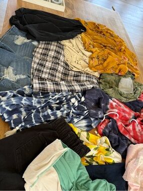 Women's Mixed Apparel Bundle - Black, Mustard, Blue, Red, Green 13 Pieces